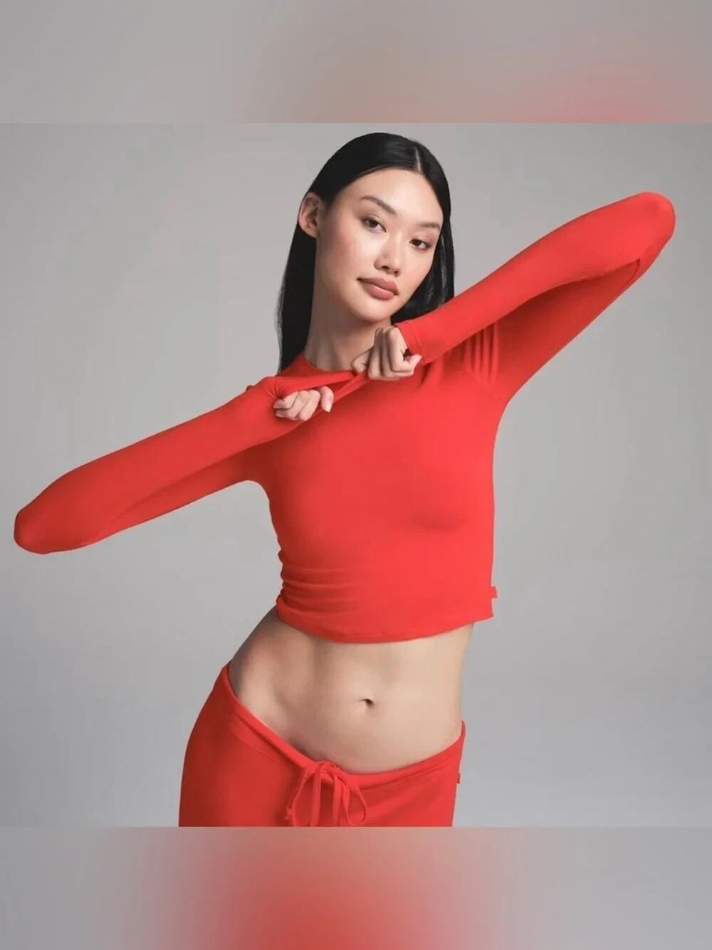 Skims Sleep Super Crop Long Sleeve TP-LST-5739W Ruby Small